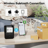PB20 Bluetooth Label Printer, 2 Inch Portable Picture Thermal Printer, demonstrating Bluetooth connection with the app and real-life usage scenarios