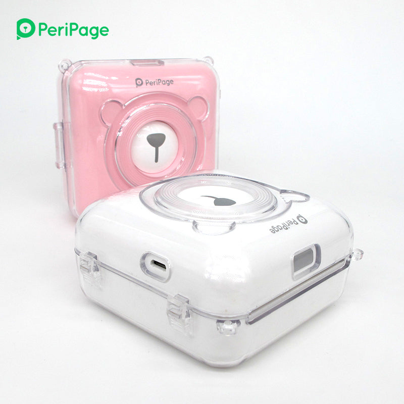 Clear protective case for PeriPage A6 thermal printer with a convenient nylon rope, offering durability and ease of use