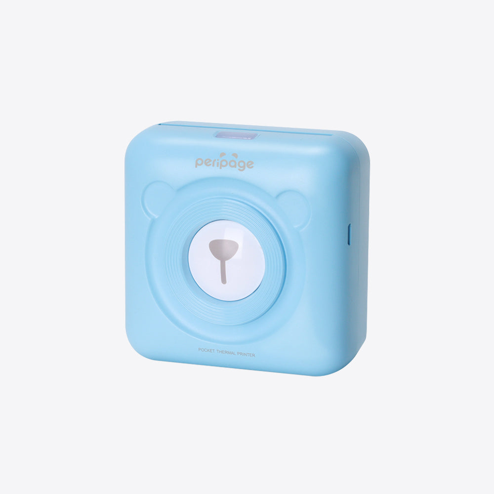 PeriPage A6 mini Bluetooth portable thermal printer in blue color, compact design for inkless photo and label printing