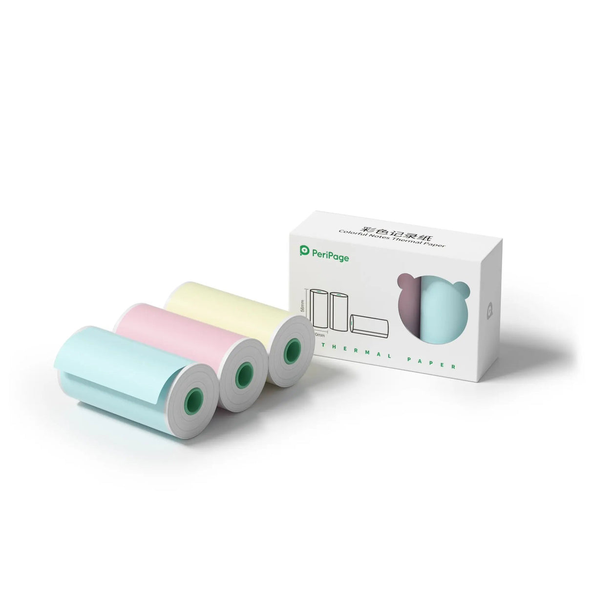 PeriPage Colorful Thermal Paper Rolls - 3 Rolls/Box, 56x30mm, Compatible with A6, A8, A9, and A40 Printers, Light Pink, Blue, and Yellow Paper Rolls for Photo, Note, and Sticker Printing