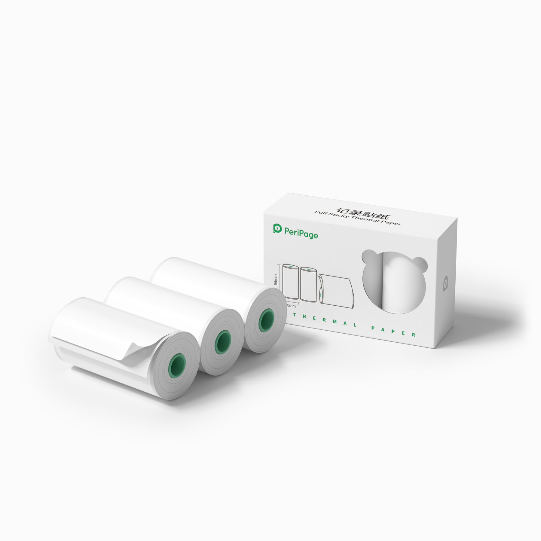 PeriPage Full Sticky White Thermal Paper Rolls - 3 Rolls/Box, 56x30mm, Sticky Paper for A6, A8, A9, and A40 Printers, Ideal for Notes, Photos, and DIY Projects