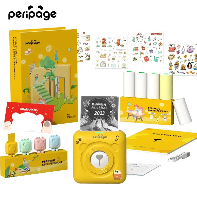 PeriPage 2" A6 Mini Printer Gift Box, including a printer, accessories, thermal paper, and a notebook for journaling and personal projects