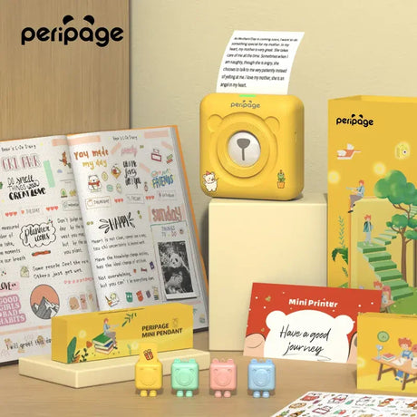 PeriPage 2" A6 Mini Printer with personalized journaling and accessories, showcasing printed messages and stickers for scrapbooking
