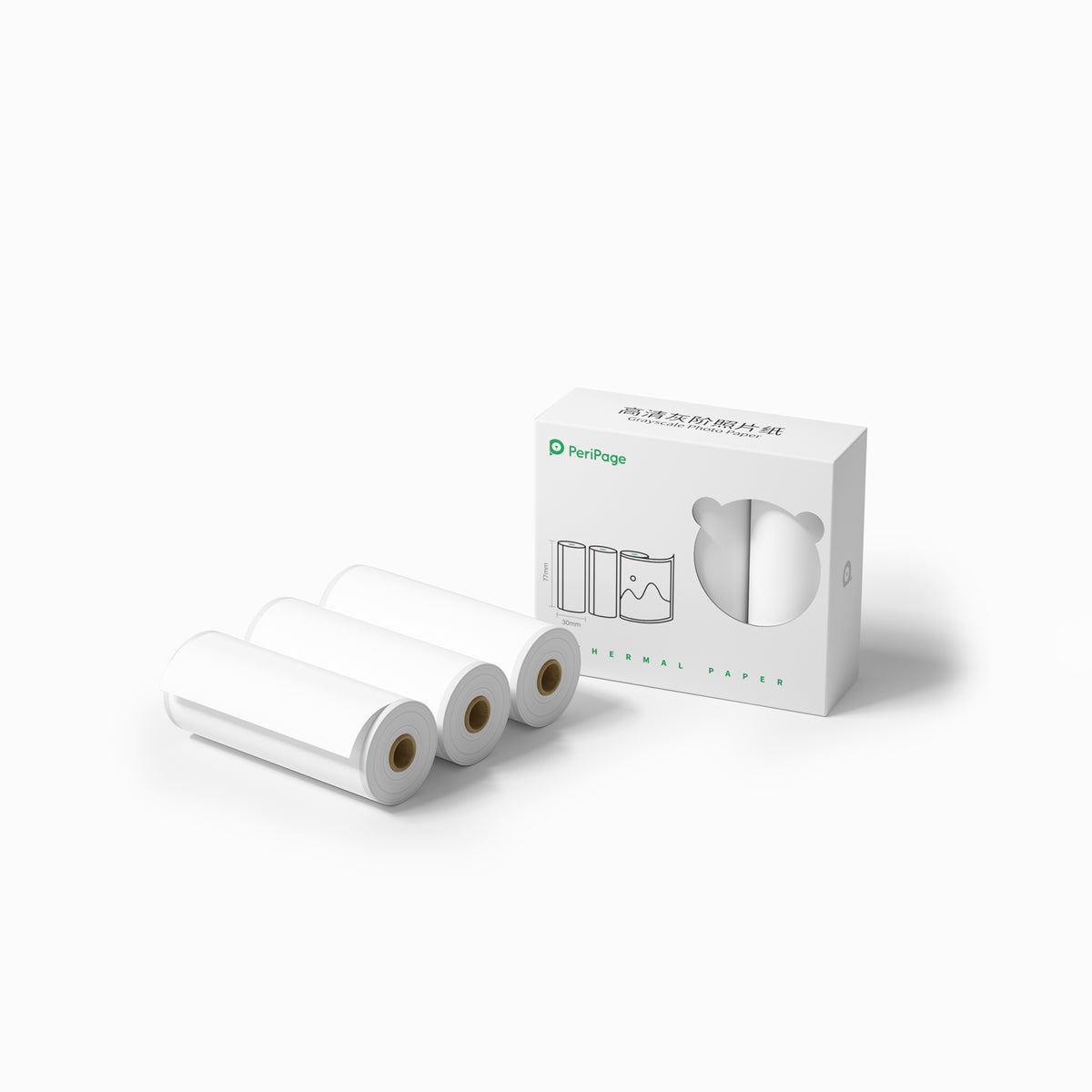 PeriPage thermal paper rolls, three rolls of 77×30mm paper in a box for grayscale printing