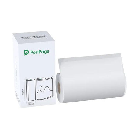 PeriPage A6 56×30mm Translucent Paper Roll, featuring a roll with sticky thermal paper for A6/A9 printers