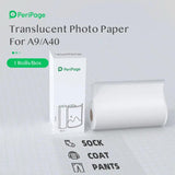 PeriPage Translucent Photo Paper for A9/A40, with box packaging and single roll shown
