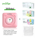 PeriPage Pink 203dpi Bluetooth Thermal Printer Set with Sticker Paper, Color Sticker Paper, Bear Label Stickers and Protective Case