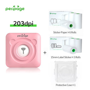 PeriPage Pink Mini Thermal Label Printer 203dpi with 6 Rolls Sticker Paper, 3 Rolls 15mm Label Stickers and Protective Case