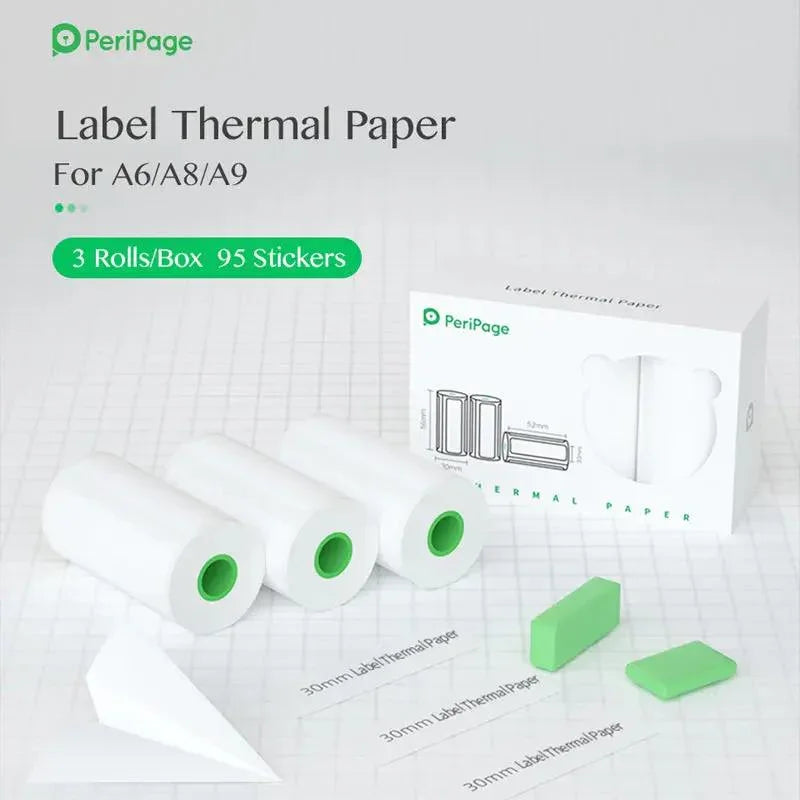 PeriPage A6 30mm Label Sticker, 3 Rolls/Box - Compact and durable label thermal paper for A6-sized printers, perfect for personal or professional use