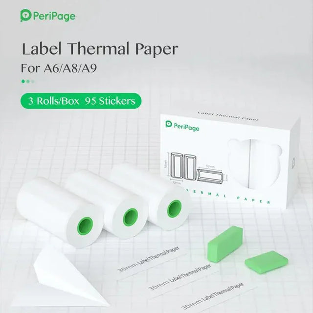 PeriPage A6 30mm Label Sticker, 3 Rolls/Box - Compact and durable label thermal paper for A6-sized printers, perfect for personal or professional use