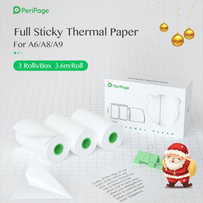 PeriPage Full Sticky Thermal Paper for A6/A8/A9, 3 rolls per box, each roll 3.6m long, ideal for sticking printed notes