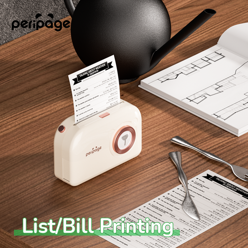 PeriPage A3X Mini Pocket Thermal Printer printing shopping list or bill, efficient mini printer for business and personal use.