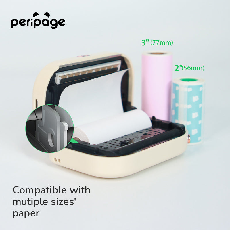 PeriPage A3X Mini Pocket Thermal Printer compatible with 2-inch and 3-inch thermal paper rolls, flexible printing sizes for various needs