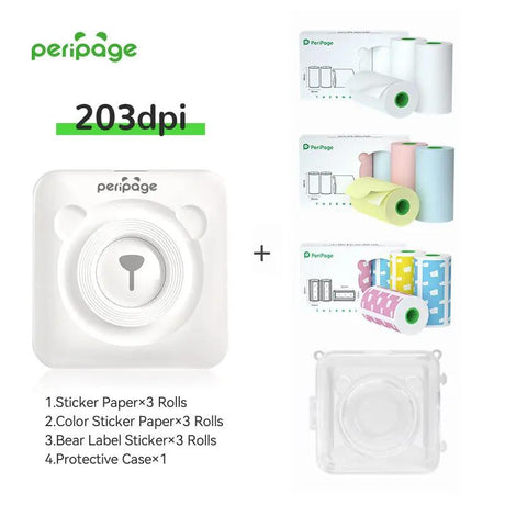 PeriPage A6 Mini Portable Thermal Printer with Sticker Paper Set for Label and Scrapbook Printing