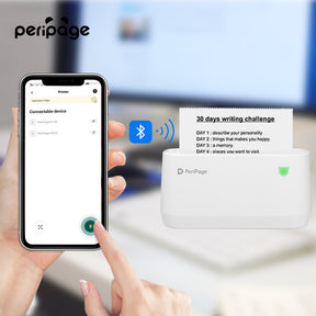 Smartphone connecting to PeriPage A9 Max via Bluetooth to print 30 days writing challenge list