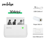 Full PeriPage A9 Max printer set including charging cable, paper roll, and user guide
