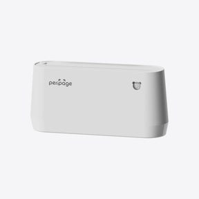 Sleek white PeriPage A9 Max mini thermal printer front view showing minimalist inkless design
