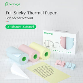PeriPage Color Thermal Paper for A6/A8/A9/A40, 3 Rolls/Box, 7m per Roll, Ideal for Printing Stickers, Notes, and More - Compatible with PeriPage Mini Printers 1
