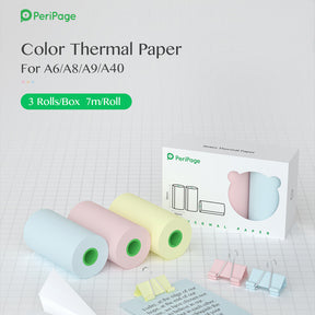 PeriPage Color Thermal Paper for A6/A8/A9/A40, 3 Rolls/Box, 7m per Roll, Ideal for Printing Stickers, Notes, and More - Compatible with PeriPage Mini Printers