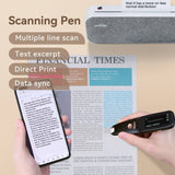 PeriPage D2S Translation Pen highlighting its multi-functionality: left/right-hand compatibility, Bluetooth earphone connection, 5M camera, and high-quality speaker