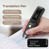 PeriPage D2S Translation Pen in action scanning and translating text from a book with its built-in scanning function and clear digital interface